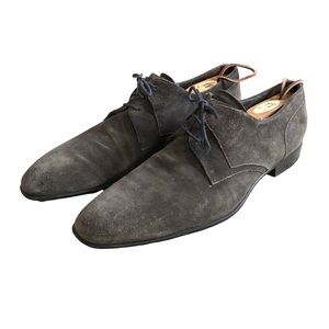 Morandi Italy Designer Mens 9.5 43.5EU Gray Suede Lace Tie loafers shoes